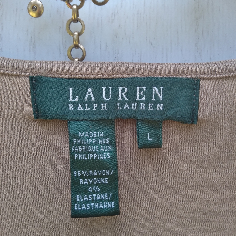 LAUREN RALPH LAUREN size large camel v neck - Picture 6 of 10